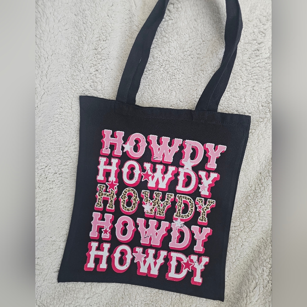 Black Tote Bag with Pink 'Howdy' Design